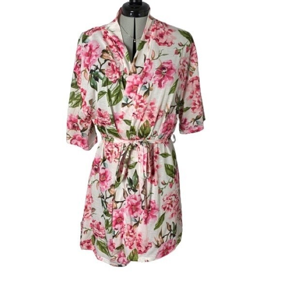 Show Me Your Mumu Pink White Floral Knee Length Robe One Size - Picture 1 of 7
